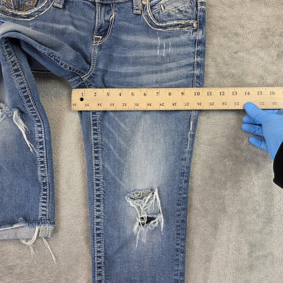 Vigoss The Dublin Capri Jeans Womens Size 7 Blue Distressed Embellished Denim - Picture 6 of 13